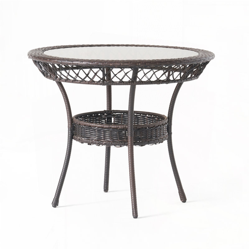 Outdoor Rattan Round Dining Table, 27.5"H x 34"L x 34"W