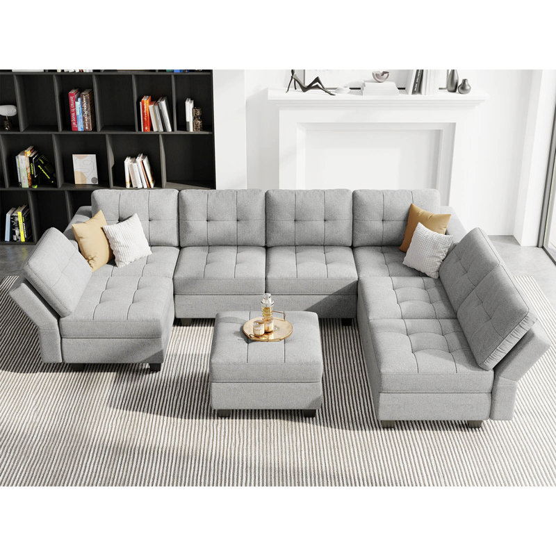 Ashbury Ivery 116.6'' U Shaped Couch Modular Polyester Blend Sectional Sofa with Cushions, Gray Polyester Blend