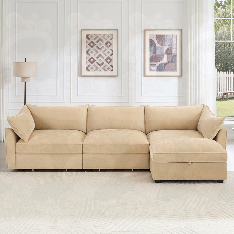 Canapé 3 places avec tiroirs de rangement coulissants et 1 repose-pieds, H 31,4 po x l 112,6 po x P 56,6 po, 3, Blé