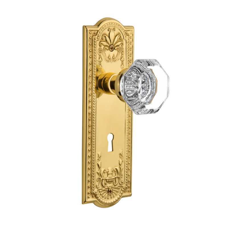 Meadows Plate with Decorative Keyhole and Waldorf Door Knob, Unlacquered Brass, 2-3/8”
