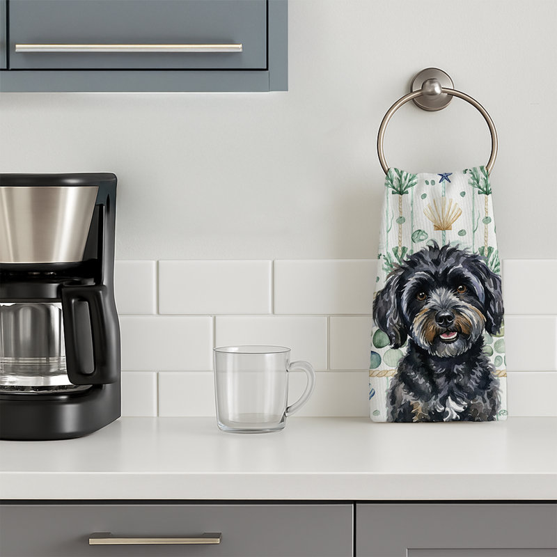 Black Havanese Coastal Sea Glass Kitchen Towel, Black Havanese