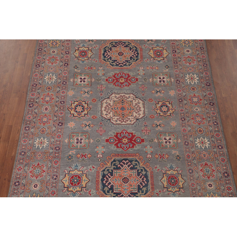 Gray Geometric Kazak Oriental Area Rug