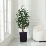 Adcock UV Protected Artificial Ficus Tree with Decorative Base, Faux Ficus Plant with Natural Trunk