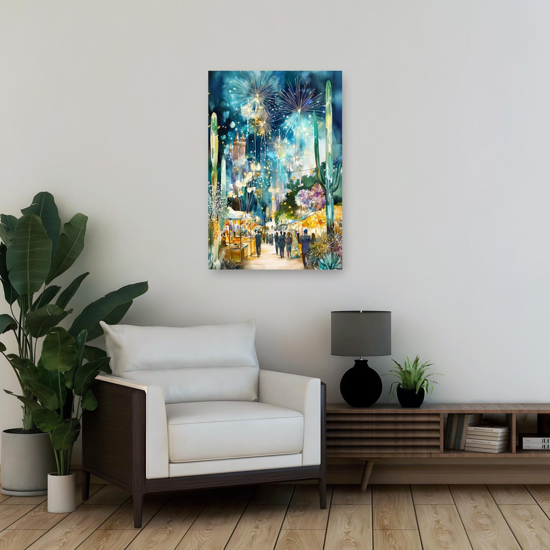 Fireworks Over Desert Market Dreamy Serene Tranquil Architecture City Wall Art Print