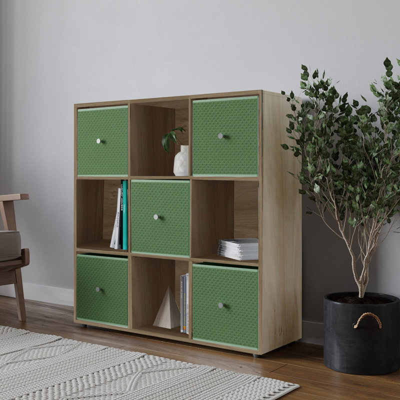 93 cm H x 12 cm W Solid Wood Standard Bookcase, Oak/Pastel Green