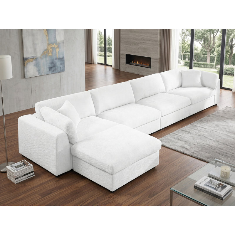 Canapé modulaire avec repose-pieds Aariketh, H 36,3 po x l 168,68 po x P 36,6 po, Polyester blanc