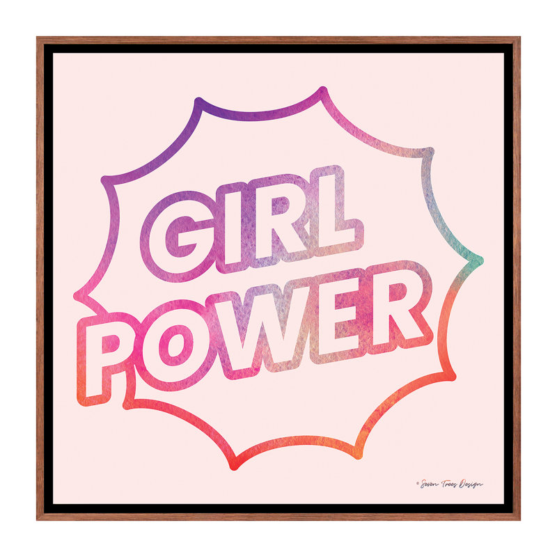 Girl Power I - impression d'art graphique, H 26 po x l 26 po x P 1,5 po, Toile avec cadre brun, Pas de tapis