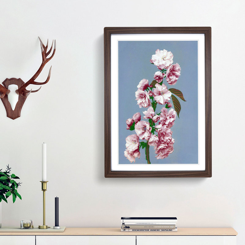Pink Cherry Blossoms by Ogawa Kazumasa - Picture Frame Painting Print, 48cm H x 36cm W x 2cm D, Walnut Framed