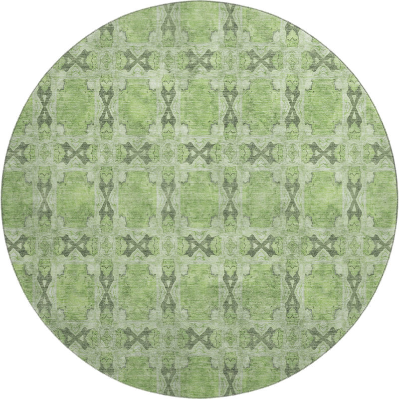Premium Machine Washable Cerrito AMF564 Green Rug, Round 8'