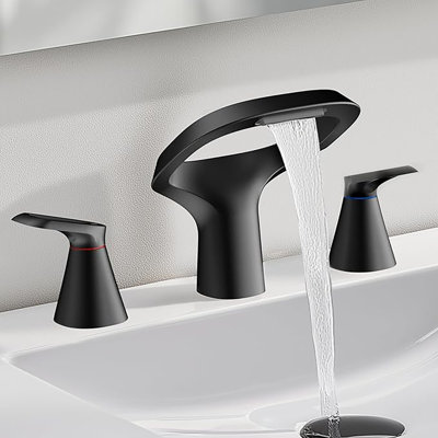 Solid Brass 8” Widespread Waterfall Bathroom Faucet, 3-Hole, Adjustable Spout, 2 Handles
