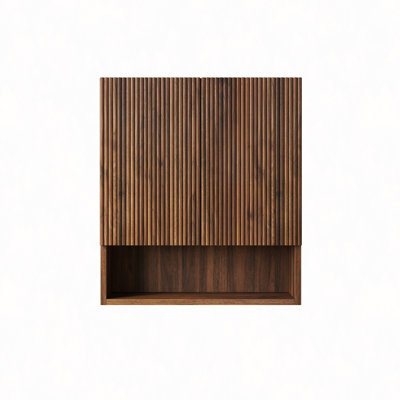 Wall-Mounted Striped Bathroom Cabinet, With Doors, Shelf And Open Storage Compartment Over The Toilet Storage Cabinet For Bathroom, Kitchen, Laundry Room