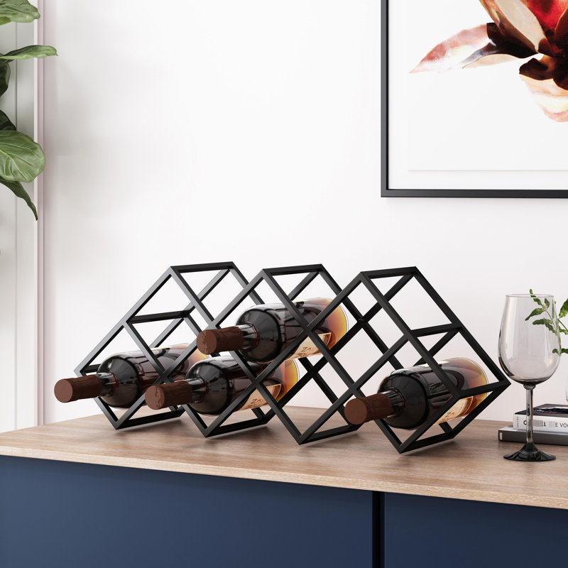 Support à vin avec fentes en losange, conception compacte de 24 pouces, noir mat