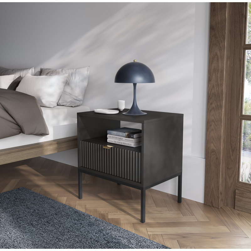 Icilia 1 Drawer Bedside Table, Black