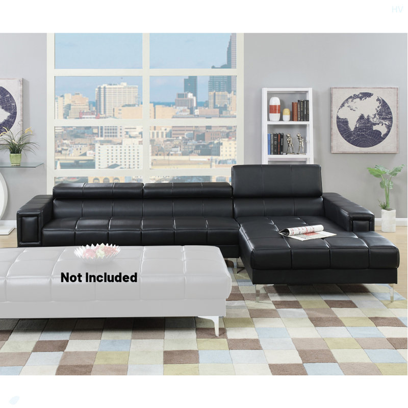Bonded Leather Sectional Sofa With Adjustable Headrest