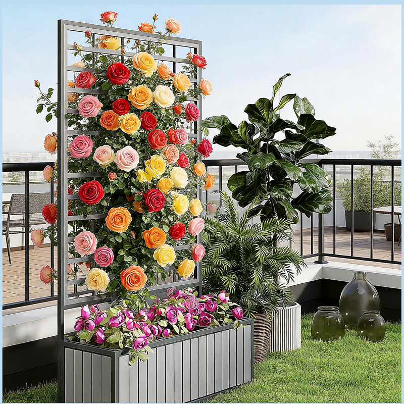 Lit de jardin surélevé en bois avec treillis, Gris