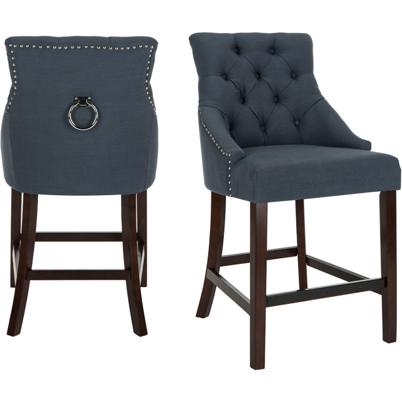 Eleni 26" Light Grey Tufted Wingback Counter Stool with Chrome Accents