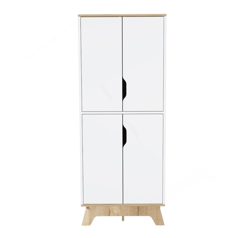 Multistorage Cabinet 59" H, Four Doors, Four Internal Shelves, Light Oak / White