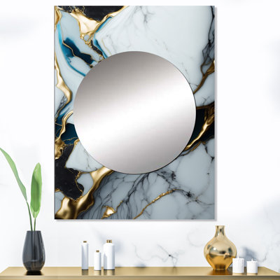 Abstrait géométrique doré et blanc marbre II - miroir décoratif en marbre, miroir mural moderne, impression d'art en métal
