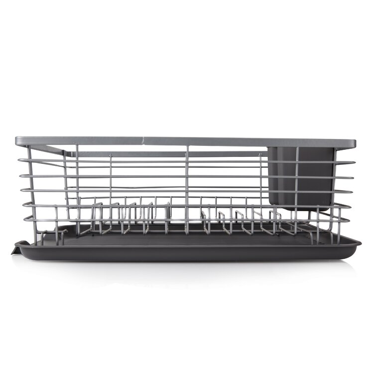 Tower T847001 Compact Dish Rack with Removable Cutlery Drainer, Colour Coated Stainless Steel, Grey , 32 x 45 x 15 cm