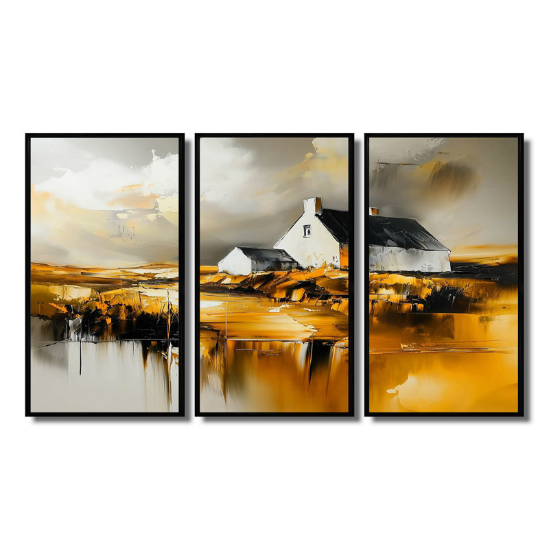 «Ireland Farmhouse S», impression d'art mural en Irlande, Toile avec cadre flottant noir, H 28 po x l 36 po x P 1 po