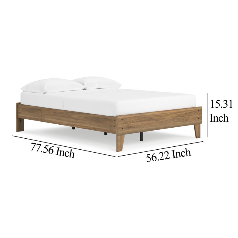 Lit plateforme Alli, bois moderne, profil bas, Double, Brun miel