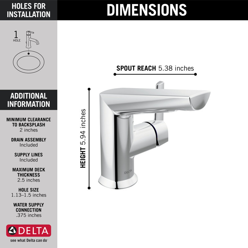 Galeon Single Hole Bathroom Faucet with Drain Assembly, Lumicoat Chrome