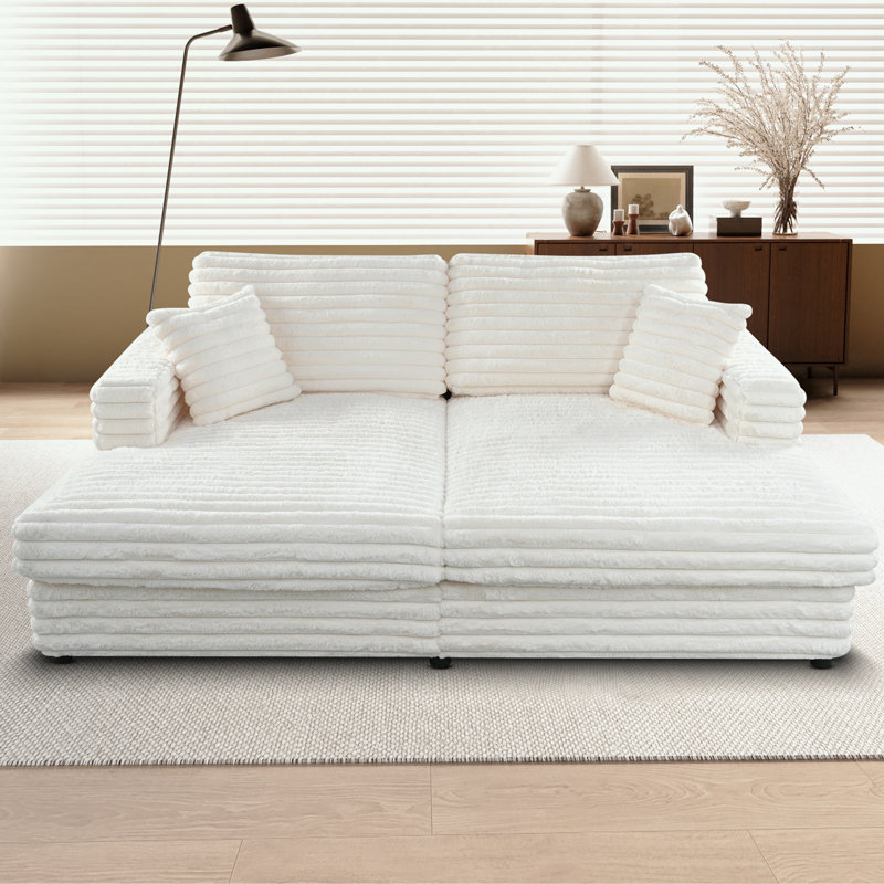 Causeuse en velours côtelé avec 2 coussins, Beige