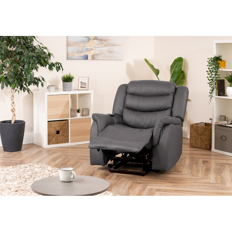 Delreal 92cm Wide Faux Leather Lift Assist Standard Recliner with Massager, Grey