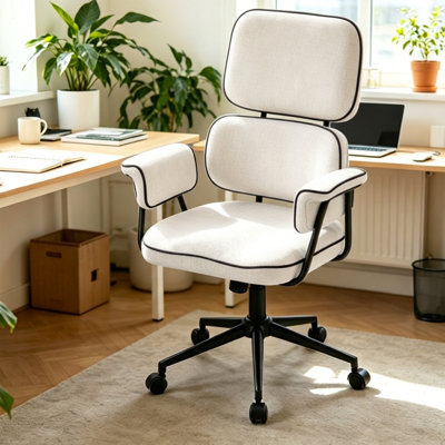 Chaise de bureau Mid-Century moderne en chenille avec coussin incurvé en U, pivotant à 360 °, inclinable, réglable en hauteur - Chaise de bureau ergonomique à haut dossier pour le bureau à domicile et les jeux