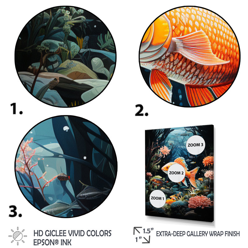 Aquariums Aquatic Pastoral Patchwork II - Aquariums Canvas Print, Cadre flottant doré, H 40 po x l 30 po x P 1,5 po