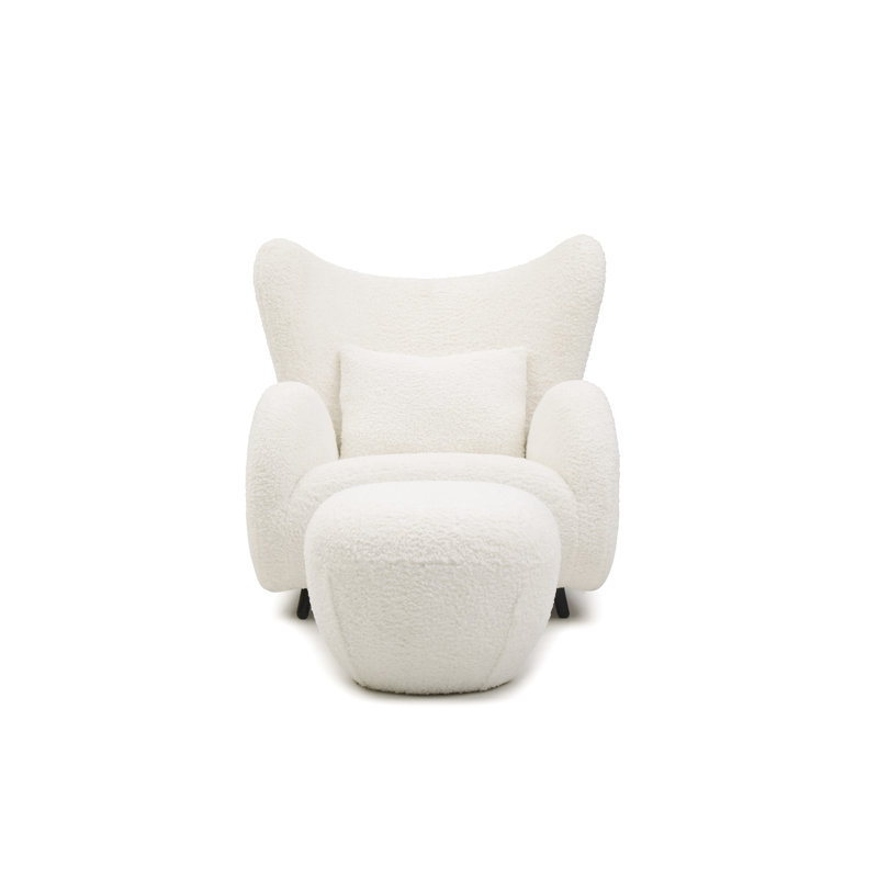Fauteuil d'appoint blanc à oreilles avec, idéal pour une détente confortable, une structure robuste, un fauteuil moderne en tissu facile à nettoyer et un rembourrage en mousse confortable pour le salon