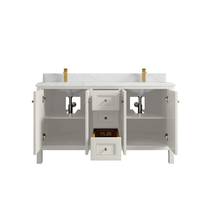Nashville X P 22 po Meuble-lavabo double en D, Albâtre, Empira