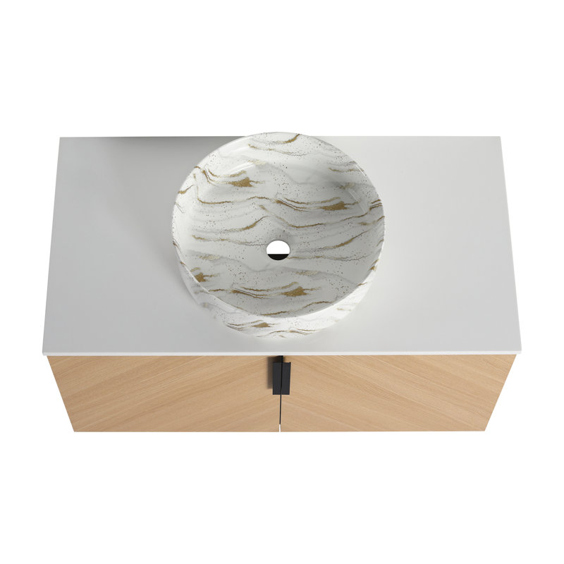 Meuble-lavabo de salle de bain avec lavabo en céramique et dalle de pierre artificielle