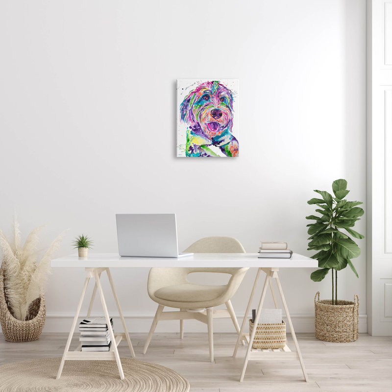«Sourire terrier», art mural moderne sur toile par Jen Seeley, H 20 po x l 16 po x P 1,5 po