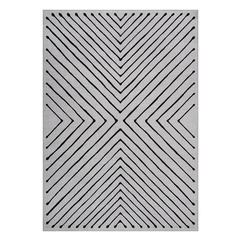 Geometric Machine Washable Rug Abstract Non Slip Living Room Rug Low Pile Thin Rug, Contemporary Neutral Rug, Non Shedding Soft Rug for Bedroom
