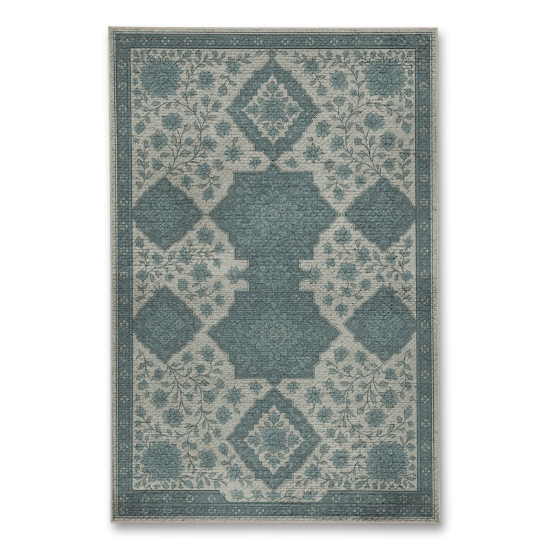 Tapis vert tissé à motif lavable Mosso, 2' x 2'11"