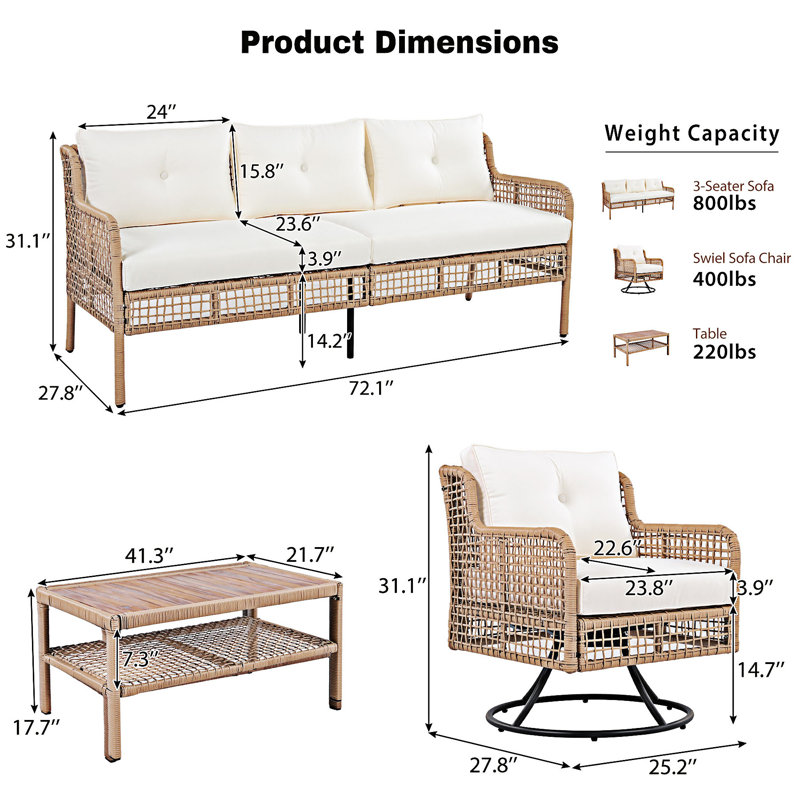 Ensemble de conversation pour l'extérieur 4 pièces, Coussin beige / structure beige