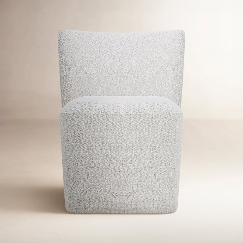 Madie Upholstered Dining Chair with Casters, Snow