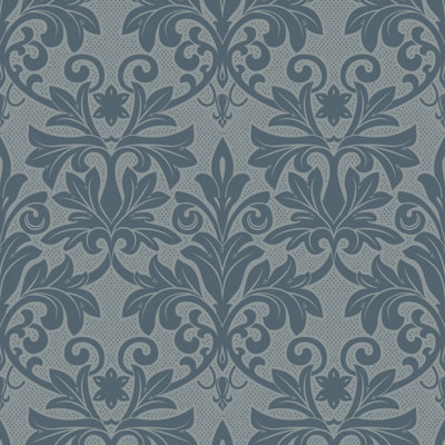Rococo Relief - Pewter Blue Wallpaper