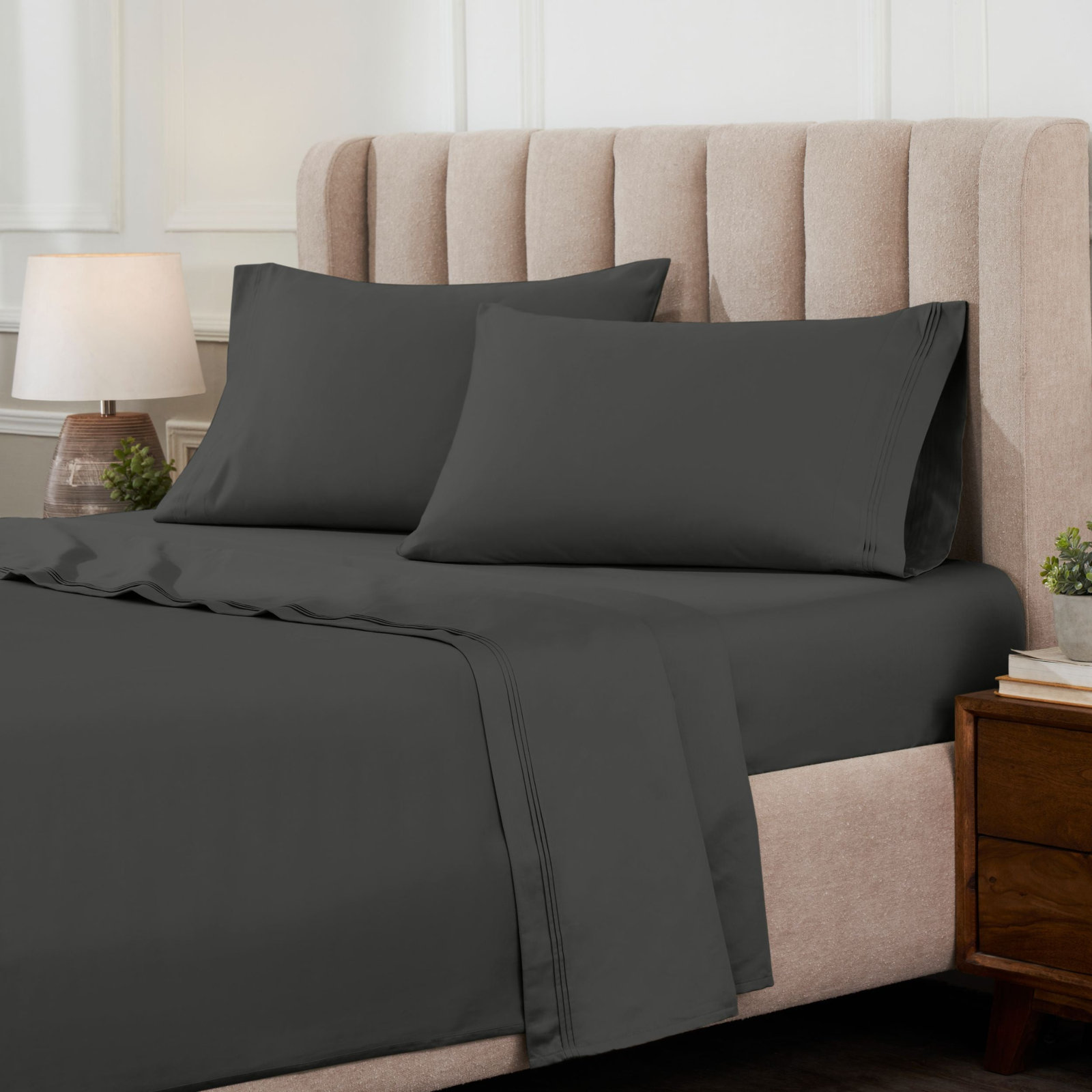 Cotton Sheet Set, King Sheet Set with 2 Pillowcases, Gray