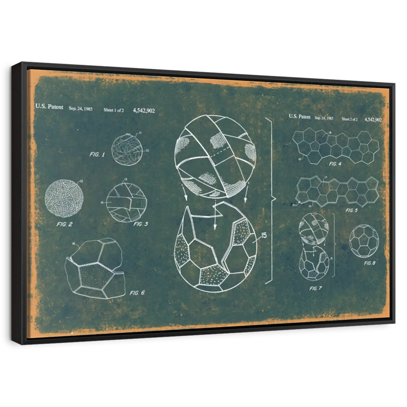 Ballon de soccer bleu sarcelle breveté, 25 po x 17 po, Cadre flottant noir