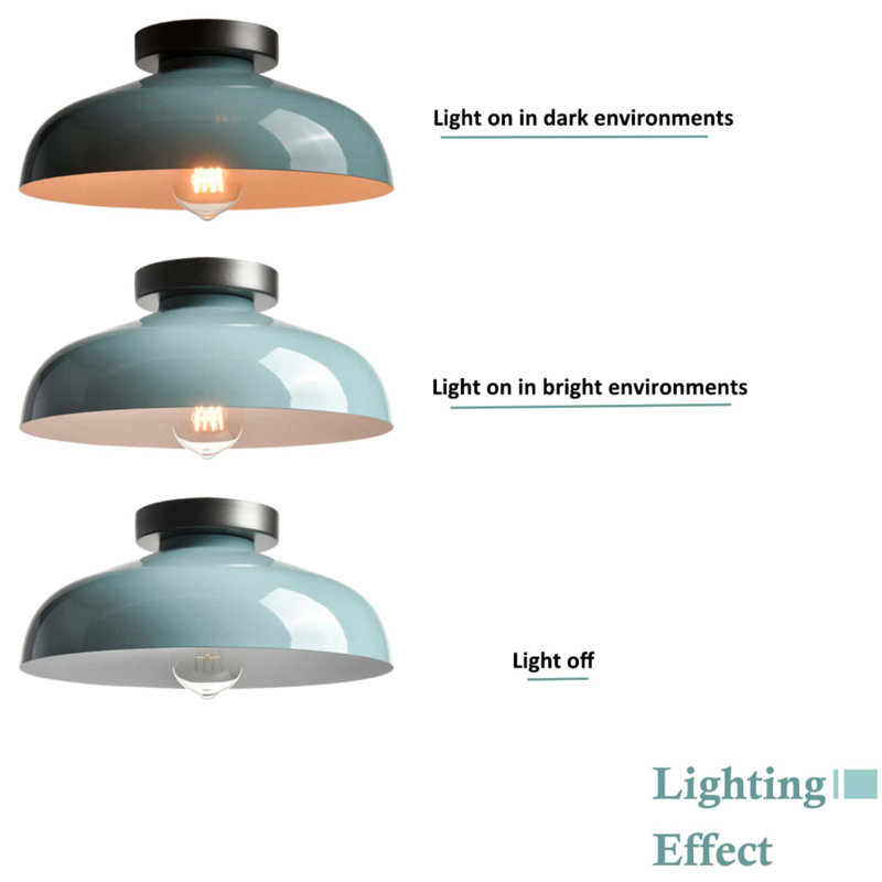 Industrial Ceiling Light with 12-Inch Metal Shade, Sea Blue/Green