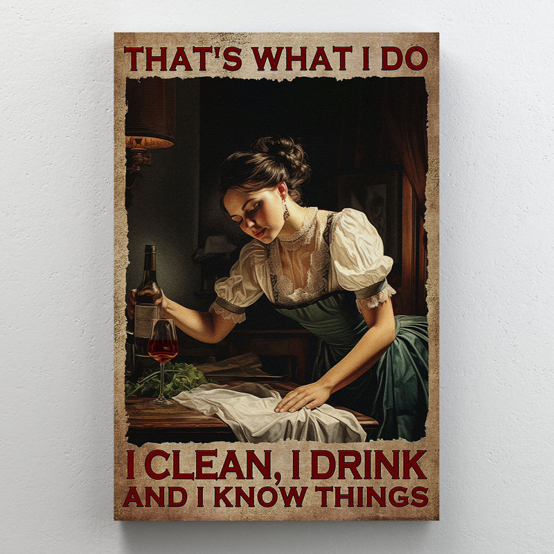 Fille - I Clean, I Drink Gallery - toile tendue - salle de bain et buanderie, décor blanc et bleu, H 36 po x l 24 po x P 2 po
