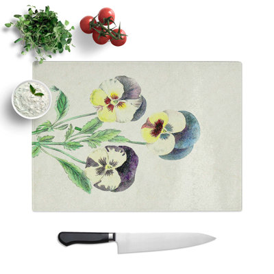 Glass Illustration of Wild Pansies Chopping Board