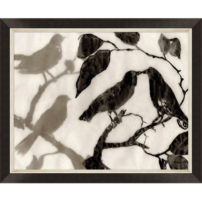 Oiseau transparent et branche 2 - Peinture sur papier encadrée