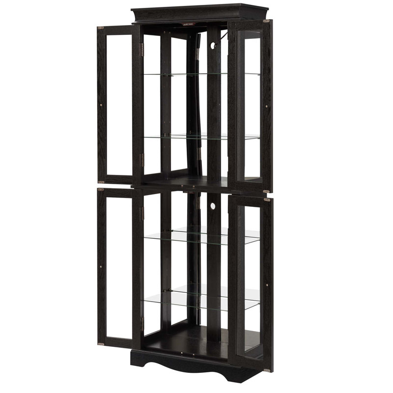 Lighted Glass Curio Display Cabinet with Wood Frame - Elegant Glass Storage for Wine, Toys & Collectibles - Perfect for Living Room, Kitchen & Pantry