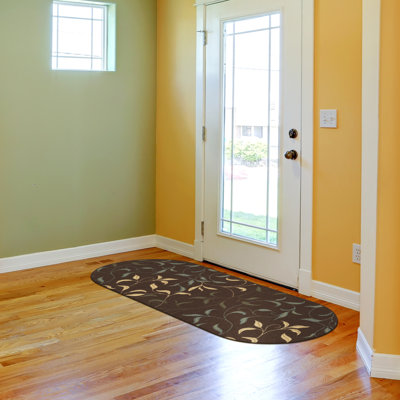 Ottohome Non-Slip Leaves Area Rug For Living Room, Hallway Runner, Entryway Rug, Brown