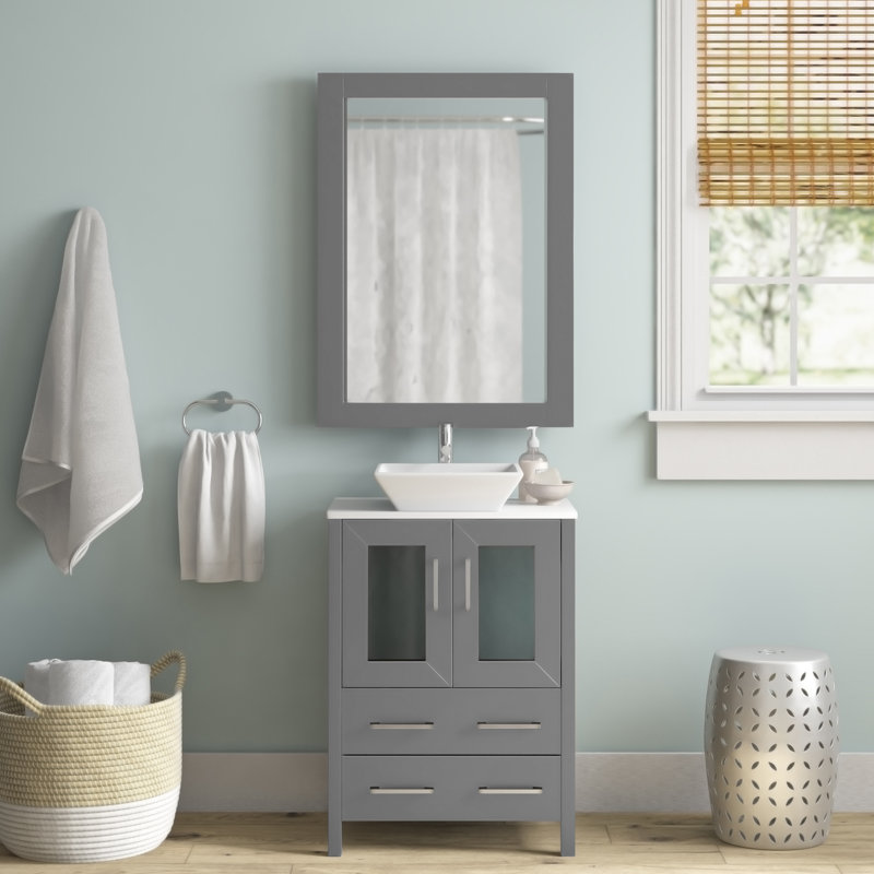  Ensemble de meuble-lavabo simple 24 "avec miroir, Gris