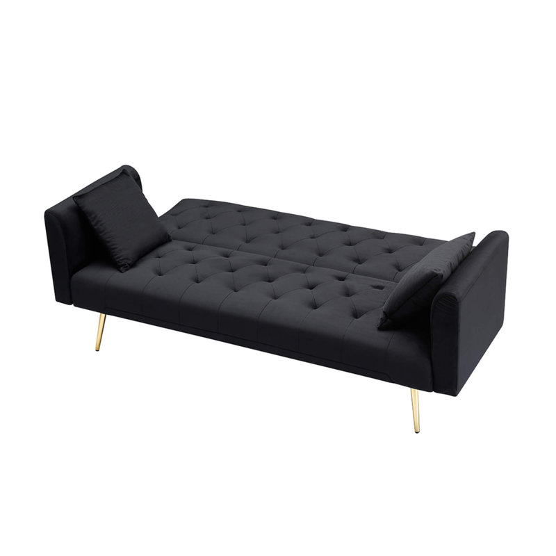 71" Convertible Loveseat Sofa, American Retro Velvet Sleeper Couch For Small Living Rooms, Bedrooms & Offices, Black