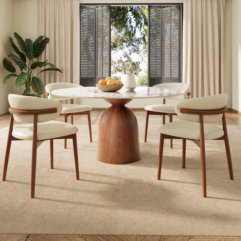 5 - Piece Kitchen Dining Table Set Farmhouse Round Pedestal (1 Table 4 Chairs), Brown, 29.52" H x 47.24" W x 47.24" D